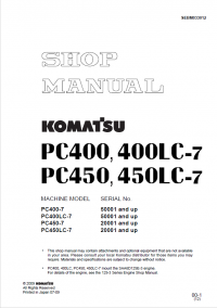 repair manual Komatsu PC400, 400LC-7, PC450, 450LC-7 Hydraulic Excavator Shop Manual PDF