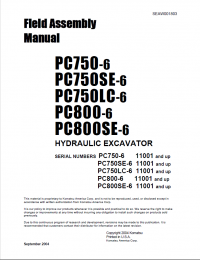 repair manual Komatsu PC750/SE/LC-6, PC800/SE-6 Hydraulic Excavator Field Assembly Manual PDF