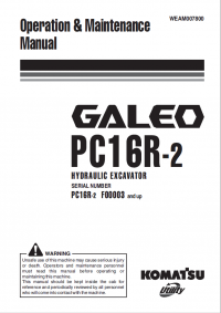 repair manual Komatsu Galeo PC16R-2 Hydraulic Excavator Operation and Maintenance Manual PDF