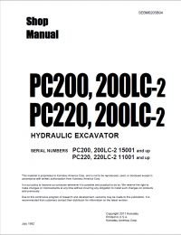 repair manual Komatsu Hydraulic Excavator PC200, 200LC-2, PC220, 200LC-2 Shop Manual PDF