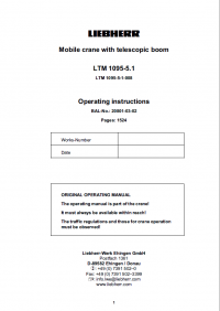 repair manual Liebherr LTM 1095-5.1 Mobile crane with telescopic boom Operating instructions PDF