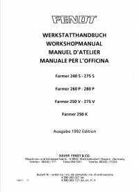 repair manual Fendt Tractor Farmer 240S-275S, 260P-280P, 250V-275V, 250K Workshop Manual PDF
