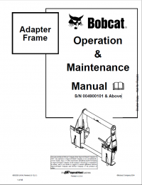 repair manual Bobcat Adapter Frame S/N Operation and Maintenance Manual PDF