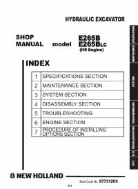 repair manual New Holland Hydraulic Excavator E265B, E265BLC (HS Engine) Shop Manual PDF