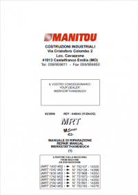 repair manual Manitou MRT 1432 Machine, 1100 Series RE, RF, RG, RH, RJ and RK Engine Workshop and Repair Manual