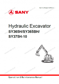 repair manual Sany Hydraulic Excavator SY365H, SY365BH, SY375H-10 Operation and Maintenance Manual