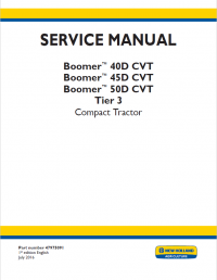 repair manual New Holland Boomer 40D CVT, Boomer 45D CVT, Boomer 50D CVT Tier 3 Compact Tractor Service Manual