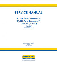 repair manual New Holland T7.290 AutoCommand, T7.315 AutoCommand Tier 4B (final) Tractor Service Manual PDF