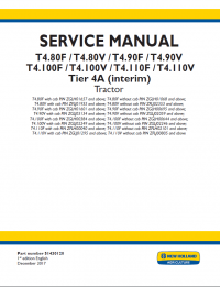 repair manual New Holland T4.80F/V, T4.90F/0V, T4.100F/V, T4.110F/V Tier 4A (interim) Tractor Service Manual PDF