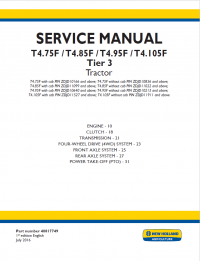 repair manual New Holland T4.75F, T4.85F, T4.95F, T4.105F Tier 3 Tractor Service Manual PDF