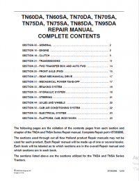 repair manual New Holland TN60DA, TN60SA, TN70DA, TN70SA, TN75DA, TN75SA, TN85DA, TN95DA Repair Manual
