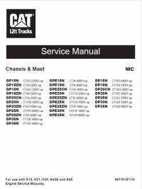 repair manual Cat Lift Truck Chassis and Mast GP15N to GP35N, GPE15N to GPE35N, DP15N to DP35N MC Service Manual