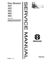 repair manual New Holland Disc Mowers 442, 452, 462, 463, 465 Service Manual PDF PN: 40044253