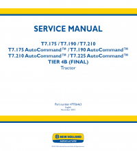repair manual New Holland T7.175, T7.190, T7.210, T7.225 AutoCommand Tier 4B final Service Manual