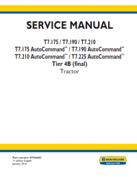 repair manual New Holland T7.175, T.190, T7.210 AutoCommand Tier 4B final Tractor Service Manual