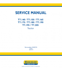 repair manual New Holland T7.140, T7.150, T7.165, T7.175, T7.180, T7.190, T7.195, T7.205 Tractor Service Manual