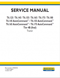 repair manual New Holland T6.125, T6.145, T6.155, T6.165, T6.175, T6.180 AutoCommand Tier 4B final Service Manual