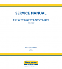 repair manual New Holland T4.75V, T4.85V, T4.95V, T4.105V Tractor Service Manual PN: 47888374