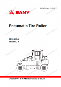 repair manual Sany Pneumatic Tire Roller SPR160C-8, SPR200C-8 Operation and Maintenance Manual PDF