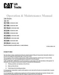 repair manual Cat Lift Trucks EC15N, EC18N/LN, EC23N, EC25N/EN/LN, EC30N/LN Operation & Maintenance Manual PDF