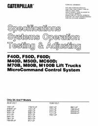 repair manual Cat Lift Trucks F40D, F50D, F60D; M40D, M50D, MC60D; M70B, M80B, M100B Testing & Adjusting PDF