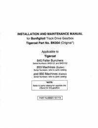 repair manual Tigercat Bonfiglioli Track Drive Gearbox 845, 853, 860 Installation & Maintenance Manual PDF