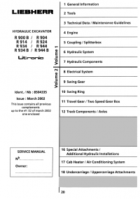 repair manual Liebherr R900B / R904, R914 / R924, R934 / R944, R934B / R944B Hydraulic Excavators Service Manual