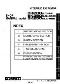 repair manual Kobelco SK230(LC)-6E SK250(LC)-6E(S) SK250NLC-6ES Hydraulic Excavator Shop Manual PDF