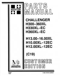 repair manual Hyster Challenger (C019) H300-H360XL, H330XL-EC, H360XL-EC Forklifts Service And Parts Manuals PDF