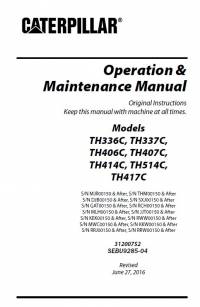 repair manual Caterpillar Telehandler TH336C, TH337C, TH406C, TH407C, TH414C, TH514C, TH417C Operation Maintenance