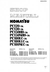 repair manual Komatsu PC120/130/150HD/150NHD/180LC/180LLC/180NLC-5K Hydraulic Excavator Shop Manual PDF