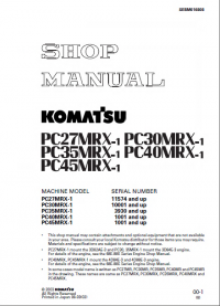 repair manual Komatsu Hydraulic Excavator PC27MRX-1 PC30MRX-1 PC35MRX-1 PC40MRX-1 PC45MRX-1 Shop Manual PDF
