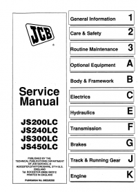 repair manual JCB JS200LC, JS240LC, JS300LC, JS450LC Excavators Service Manual PDF