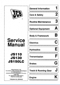 repair manual JCB JS110, JS130, JS150LC Tracked Excavators Service Manual PDF