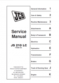 repair manual JCB Excavator JS210LC Service Manual PDF