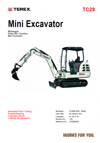 Terex TC 29 Mini Excavator PDF Illustrated Parts Catalog