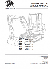 repair manual JCB Mini Excavators 802.7, 803, 804 Service Manual PDF