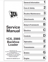 repair manual JCB Backhoe Loader 1CX, 208S Service Manual PDF