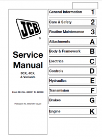 repair manual JCB Backhoe Loader 3CX, 4CX & Variants Service Manual PDF