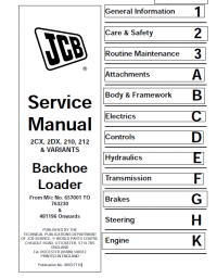 repair manual JCB Backhoe Loaders 2CX, 2DX, 210S, 212S & VARIANTS Service Manual PDF