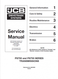 repair manual JCB Drivetrain Systems PS700, PS750 Series Transmissions Service Manual PDF