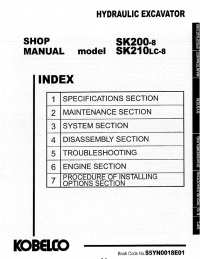 repair manual Kobelco SK200-8 SK210LC-8 Hydraulic Excavator Shop Manual PDF