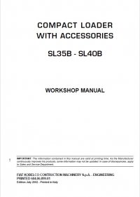 repair manual Fiat Kobelco SL35B, SL40B Compact Loader With Accessories Workshop Manual PDF