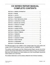 repair manual New Holland CX Series Combines Repair Manual PDF