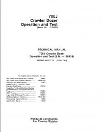 repair manual John Deere 700J Crawler Dozer Operation And Test TM2290 Technical Manual PDF