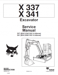repair manual Bobcat X 337, X 341 Excavator Service Manual PDF