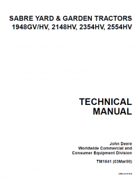repair manual John Deere 1948GV/HV 2148HV 2354HV 2554HV Sabre Yard Garden Tractors TM1841 Technical Manual PDF