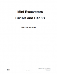 repair manual Case CX16B & CX18B Mini Excavators Service Manual PDF