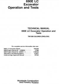 repair manual John Deere 690E LC Excavator Operation & Tests TM1508 Technical Manual PDF