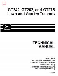 repair manual John Deere GT242 GT262 GT275 Lawn Garden Tractors TM1582 Technical Manual PDF